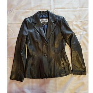 Pelle Studio Wilsons Leather Jacket Womens XS Black 2 Button Tailored Blazer